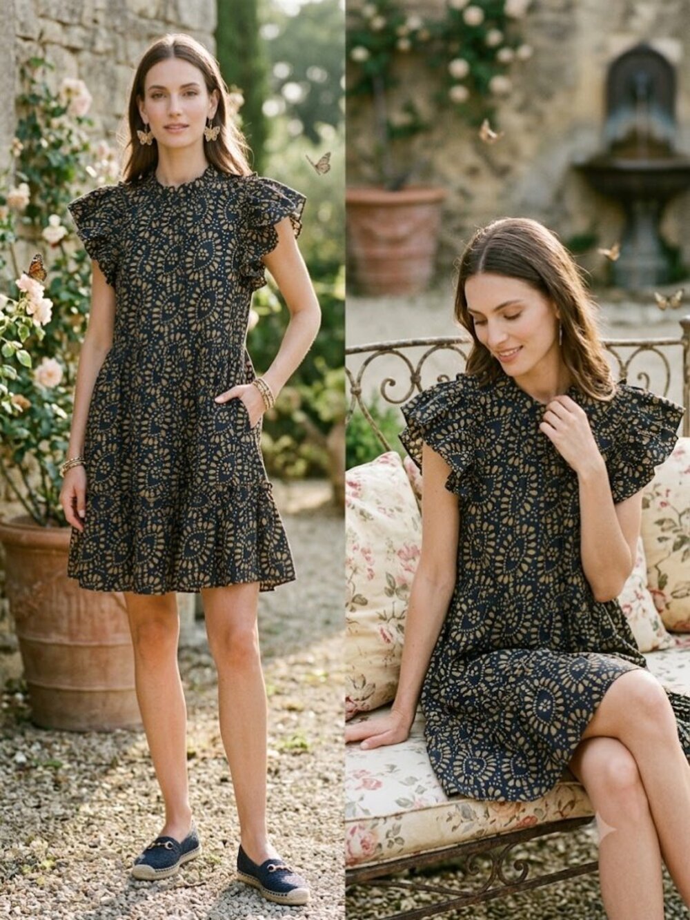 Caroline Constas Flutter Sleeve Peasant Boho Cotton Women's Dress Size Medium